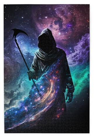 HERRECX 1000 Piece Jigsaw Puzzle - Grim Reaper Sickle Cloak Galaxy Black Wood Puzzle for Adults Teens Family Game Educational Toys Gifts