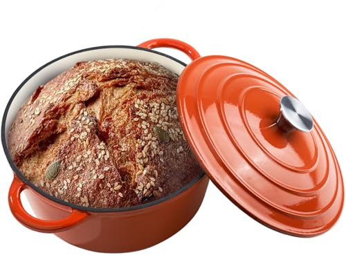 6 Quart Dutch Oven Pot with Lid, Non Stick Enameled Cast Iron Dutch Oven for Bread Baking, Heavy-Duty, Oven Safe Ceramic Cookware Up to 500°F for Baking, Braising, Stews, Roasting, Orange