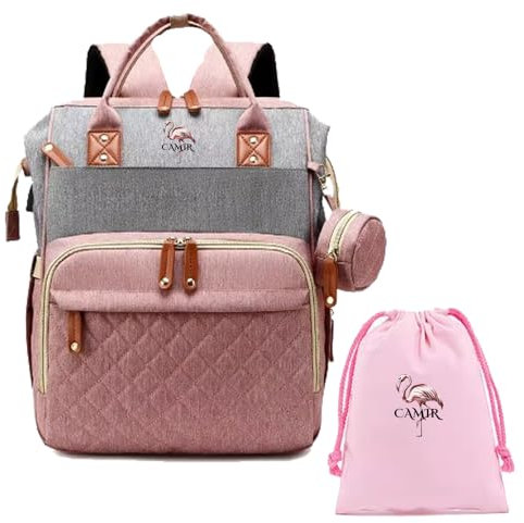 M4268782 CAMIR- Mochila carro bebé Pañaleras para bebés Bolsos carro bebé Mochilas maternidad pañales Bolsa pañales mama Bolsas maternidad hospital (ROSA)