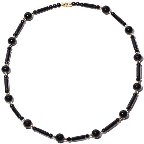 Jewboo Simple Obsidian/Black Agate Beaded Necklace Reiki Column Tube Crystals Necklaces for Women Spiritual Jewelry Gifts