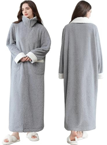 Oksun Albornoz largo para mujer, bata de baño de longitud completa para mujer, de forro polar, cálida, talla grande, gris (paloma), 26-32