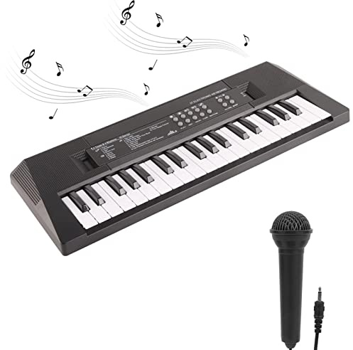 FAUOSWUK Piano Keyboard, 37 Keys Electric Piano Music Keyboard With Microphone And Usb Power Cord 8 Tones, 6 Songs, 5 Rhythms For Music Lover And Beginner