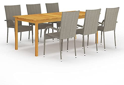IKAYAA Gartenmöbel Set 6 stühle mit Tisch Garten Sitzgruppe 6 Personen Rattan Gartenmöbel Set Rattan Sitzgruppe 6 Personen Gartengarnitur -Grau-7-tlg