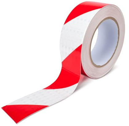 Innfeeltech 1 pièce de ruban de signalisation réfléchissant en twill, 50mm*25m, ruban adhésif de marquage réfléchissant la nuit en twill, blanc et rouge