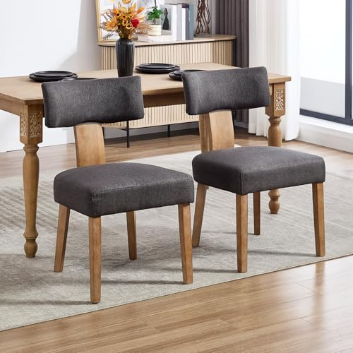 KHISCHMO 2er Set Esszimmerstühle Leinen Gepolsterter Sitzstühle aus Holz für Wohnzimmer Schlafzimmer Seitenstühle Polsterstuhl Küchenstühle Ohne Armlehne, Gray
