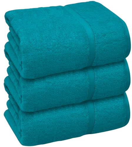 WovenWonder premium jumbo badlakan 3-pack (100 x 200 cm) extra stor storlek ultramjuk 100 % egyptisk kammad bomull högabsorberande snabbtorkande 600 GSM (blågrön/turkos)