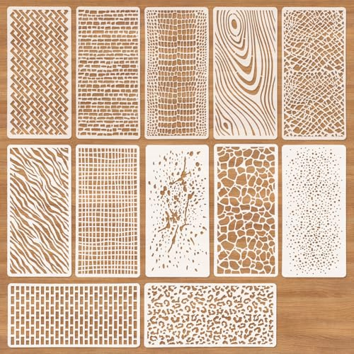 OOTSR 12 Stencil Texture Animali Geometrici Riutilizzabile, 22x10,5cm Sagome Pittura in Plastica, Stencil Modelli Decorativi per Scrapbooking Muro Legno Biglietti Pareti Decorazioni Fai-Da-Te