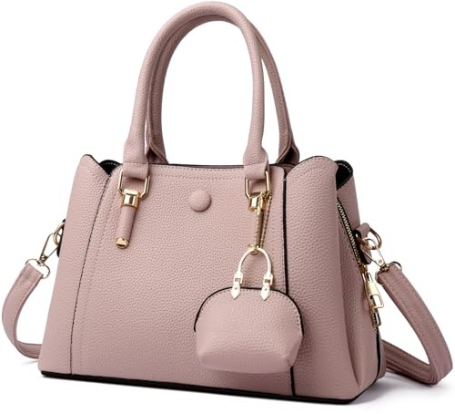Myhozee Handtasche Damen Mittelgroß Elegant Tasche Leder Taschen Tote Bag Damen-Henkeltaschen Funktional Umhängetasche Schultertasche Handtaschen Handbags for Women Mittelgross Rosa