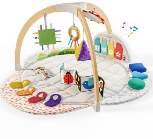 Move2Play, Montessori Inspired Wooden Kick & Play Baby Gym | Musical Piano | Tummy Time Activity Center | Play Mat for Newborns & Infants | Toys for Ages 0-6+ Months (Deluxe)