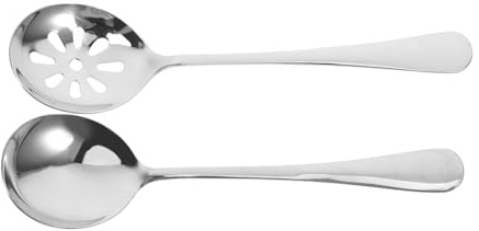UKCOCO Cucchiai Da Portata in Acciaio 2 Pezzi Con Fori, Mestoli Resistenti Con Manico Lungo e Spesso Per Zuppe, Stufati e Buffet, Utensili Cucina Versatili Per Casa e Ristoranti