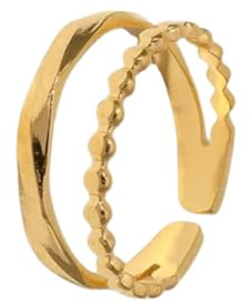 Verstellbarer Damenring – Offener Doppelring in Goldoptik, Schlicht & Elegant, Kugel-Design, Modern & Boho Stil – Schmuck Geschenk für Frauen zu Weihnachten, Geburtstag oder Jahrestag