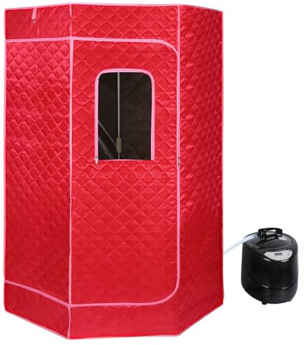 Sauna a Vapore Portatile, Cabina Domestica per SPA, 9 Temperature Regolabili, 0-99 Minuti, Telecomando,per Interna Esterno, Pressoterapia Iinfodrenaggio,90 * 90 * 180 cm (3L) (Rosso)