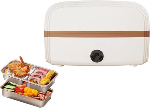 Elvärme Matlåda, 300w 6-i-1 Uppvärmd Matvärmare Bärbar 1.0l 304 Rostfritt Stål Läckagesäkra Skålar Och äggångställ, Dubbelskikts Matlåda Matvärmare För Hem/Kontor