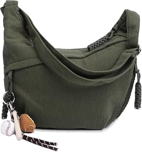 RuiDay Borsa mezzaluna donna tracolla, Borsa a tracolla in velluto a coste, Borsas a Tracollas Casual, borses Spalla con Tracolla Regolabile per viaggi, lavoro, tutti i giorni (Verde)