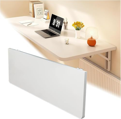 Escritorio plegable montado en la pared que ahorra espacio, mesa flotante con hojas colgantes para espacios pequeños, estación de trabajo blanca para laptop de 47.2 x 11.8 pulgadas, perfecta para
