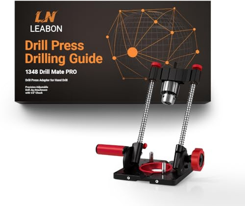 LEABON Drill Press Drilling Guide, Precision Drilling Jig Attachment for Drilling Angled or Straight Holes, Precision Adjustable Drill Jig Attachment with 1/2 Chuck，Drill Press Adapter for Hand Drill