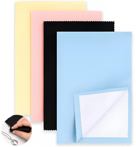 4Pcs Large Silver Polishing Cloth, 6.3x9.8in Double Sided Polishing Cleaning Cloths, Silver Cleaning Cloth for Jewellery, Gold, Dinnerware, Silverware, Antiques to Maintain Their Shine