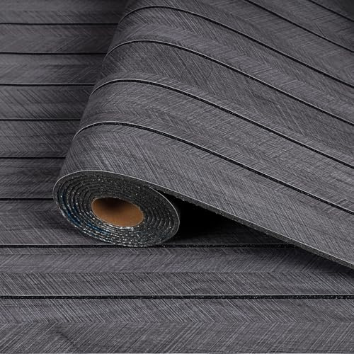 CRE8TIVE Dark Grey Herringbone Wood Effect Wall Panels Wallpaper Self-Adhesive 30cm x 300cm Grey Wallpaper Textured Peel and Stick Wall Panels for Kitchen Cupboard Bedroom Living Room Waterproof Thick