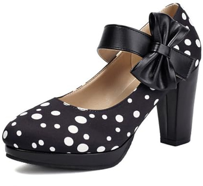 Scarpe Tradizionali con Tacco Scarpe da Ballo Grosse Scarpe da Sposa Scarpe da Ballo con Tacco a Blocco Ballerine Scarpe Eleganti con Tacco e Fibbia (A-Black, 39)