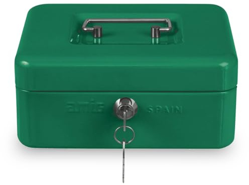 Amig - Sicher | Geldkassette | Safe für Geld, Scheine und Münzen | Mit Münzfach und 2 Schlüsseln | Stahl | Farbe: Grün| 250 x 180 x 90 mm