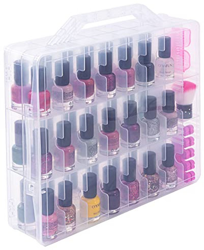 DreamGenius Tragbarer Nagellack-Organizer für 48 Flaschen, doppelseitig und verschließbar, Gel-Nagellack-Halter, platzsparend, mit 8 verstellbaren Trennwänden