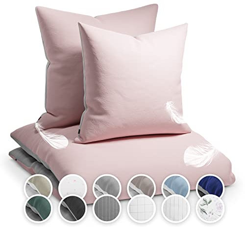 Sleepwise Juego de sábanas, 200x200cm, x2 Fundas de Almohada 80x80cm, ÖKO-Tex, Agradable, Transpirable, sin Arrugas, fácil de cuidar, hipoalergénico, para Todo el año, Gris Claro/Rosa