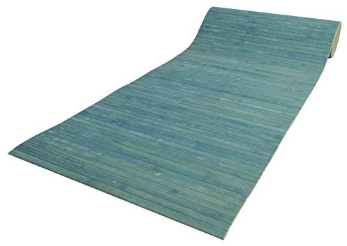 CASA TESSILE Tappeto stuoia Bamboo Washed su Misura Passatoia Cucina Bambu, Tappeto Bamboo a Metraggio. - Blu