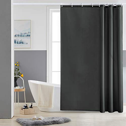 Furlinic Duschvorhang für Badewanne Polyester Stoff Dunkelgrau 150x180cm | Mit Gewicht Antischimmel Wasserdicht Textil Waschbar Hochwertig Badvorhang Beschwerter Saum mit 8 Duschringen.