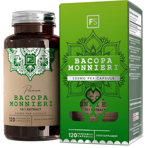 FS Bacopa Monnieri Capsules - 500mg par Portion | 120 Capsules Végétaliennes Brahmi | Supplément D'extrait de Bacopa (concentration 10:1) | Sans OGM Sans Gluten Sans Allergène | Fabriqué au UK