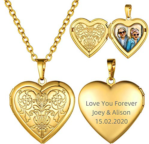 GoldChic Jewelry Kupfer/Edelstahl Medaillon Kette Muster Relief Damen Halskette Herz Anhänger in Silber/Gold/Rosegold mit Wunscheravur Bilder Amulett 20 Zoll+5cm für Damen