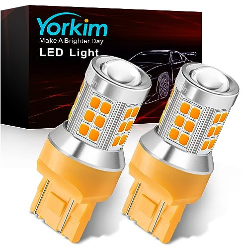 Yorkim 7443 led bulb amber, 7440 led bulb amber 7444na 7440 led with Projector Replacement for automotive Turn Signal Blinker Lights Side Marker Lights, Amber Yellow, pack of 2