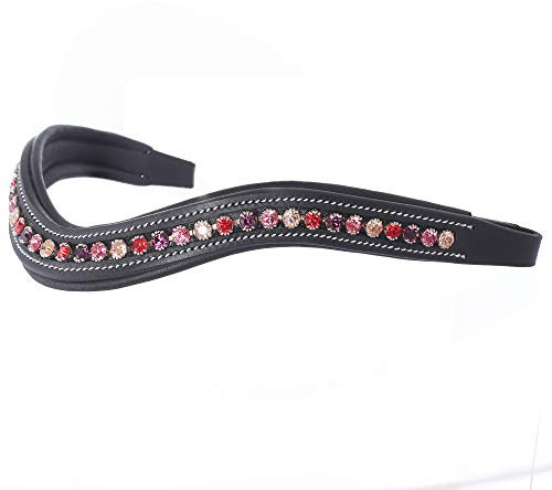 ExionPro gebogenes, gepolstertes Stirnband aus Leder in hellem Pfirsich, Rose, FuchsiaSiam mit Bling-Kristall|Diamant-Bling Englische Stirnbänder|Größe – Full, Cob, Over, Pony|Farbe-Braun, Schwarz