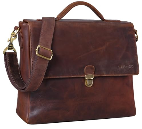 STILORD Chase Ledertasche Aktentasche Vintage Umhängetasche Business Tasche für DIN A4 Dokumente Klassische Bürotasche Trolley aufsteckbar aus echtem Leder Farbe:Florida - braun