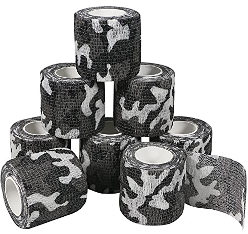 QiGui 8 Rollen Selbsthaftende Cohesive Bandage Camouflage Klebeband Kohäsive Bandage Pflasterverband Fingerpflaster Haftbandage Verband Fixierverband Elastische Binde Für Jagd Sport im Freien 5cm