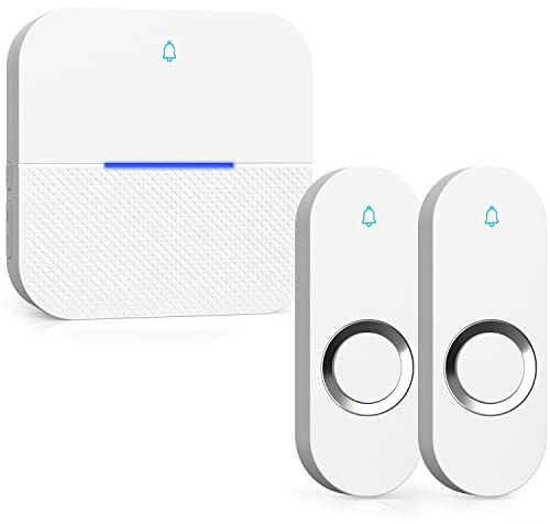 AIDA Lighted Wireless Doorbell for Home, Waterproof Battery Doorbell Wireless 1,000ft Range, 5 Volume Levels with 58 Chimes & LED Flash on Receiver (White, 2 Buttons & 1 Receiver)