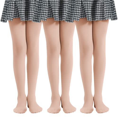 MANZI 3 Paar Kinder Strumpfhose für Mädchen 40 Den Gr.104-165,Natürliche Nackte,XXL