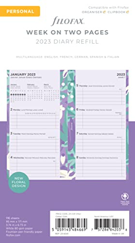 Filofax Personal Illustrated Diary Floral 1 Woche auf 2 Seiten (mehrsprachig) 2023, 23-6341