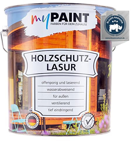MyPaint - Vernice protettiva per legno per esterni, 5 litri, in quercia, resistente alle intemperie, resistente alle intemperie, protezione UV per mobili da giardino, recinzioni, ecc.