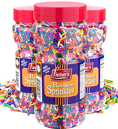 Lieber's Rainbow Sprinkles 283g (Pack of 3) | Tasty Colourful Sugar Strands Are a Great Dessert Topping for Cooking, Baking & Decorating Cakes & Ice Cream