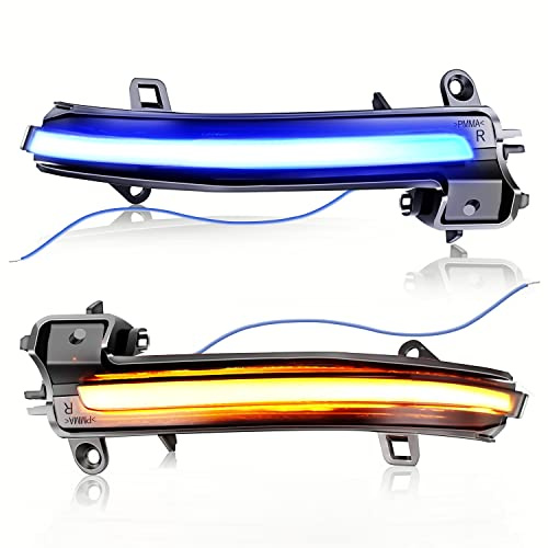 Asasytal LED Dynamic Side Marker Luces de señal de Giro para F20 F21 F22 F23 F30 F31 F32 F33 F36 X1 E84 Facelift Modelo i3 M2 F87 Indicador Secuencial de Espejo Lateral, Amarillo Azul，2 Lámparas