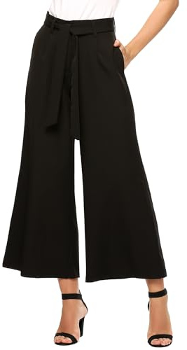 Beyove Pantaloni Estivi Eleganti a Vita Alta da Donna Pantaloni Palazzo Lunghi da Donna 7/8 con Gamba Larga Nero XL