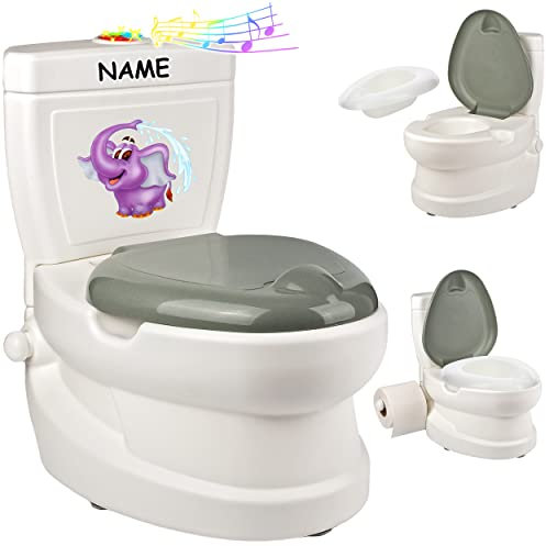alles-meine.de GmbH Kindertoilette/Töpfchen Spülgeräusch + Licht Pinguin - inkl. Name mit Wasserspülung Sound - Nachttopf/Babytopf - mit Deckel - weiß - Musik - Toilett..