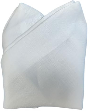 Cuore di lino - Pañuelo de bolsillo de lino blanco óptico, blanco crema, natural, con Ajour, marco 25 x 25 cm, fabricado en Italia