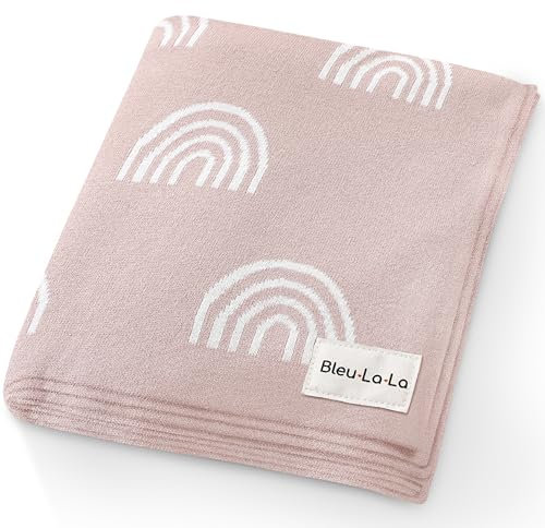 Bleu La La Coperta fasciante lavorata a maglia, 100% cotone di lusso, morbida e accogliente, coperta per culla e passeggino, per la doccia, lista regali per neonati, neonati e bambini piccoli