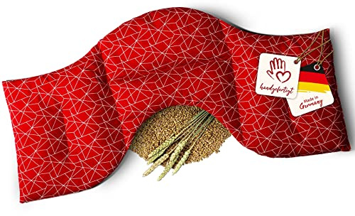 navango® Shoulder Pillow | Grain Cushion for Microwave and Oven Suitable for Red | With Wheat Filling Handmade in Germany | Approx. 50 x 25 cm | 4 Compartments | Oeko-Tex Cotton