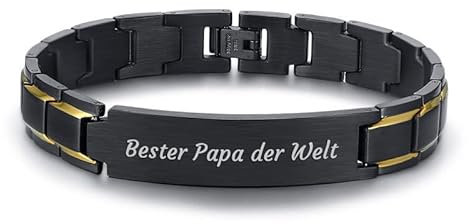 BCughia Armband Personalisiert, Herrenarmbänder Titan Erkennungsmarke mit Gravur Bester Papa Der Welt Armband 21.5x1.5cm