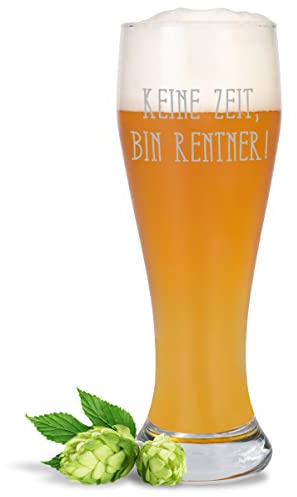 JUNIWORDS Weizenbierglas mit Gravur, Keine Zeit, bin Rentner!, Bierglas (1009617)