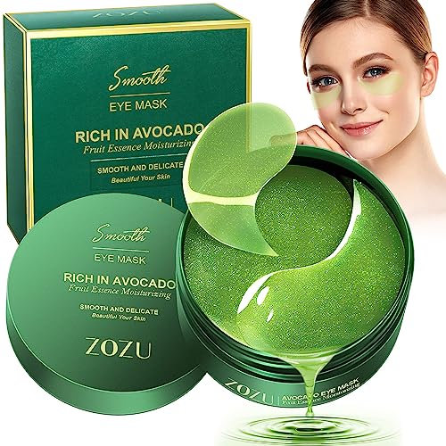 Frmingdocj Augenpads Augenmaske gegen Augenringe, Tränensäcke, Falten & Schwellungen - 60 Stück Avocado Augenpads mit Avocado Extrakt,Glycerin& Hyaluron für Hydratisieren und Befeuchten