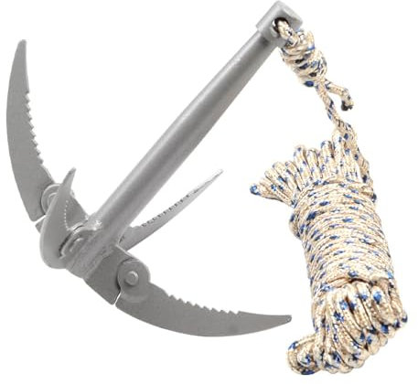 Hoz de ancla de 4 garras, hoz plegable, hierba de agua, cortador de plantas acuáticas, cuchillo afilado, accesorios de pesca, suministros de aparejos (Color : 20m rope Only)