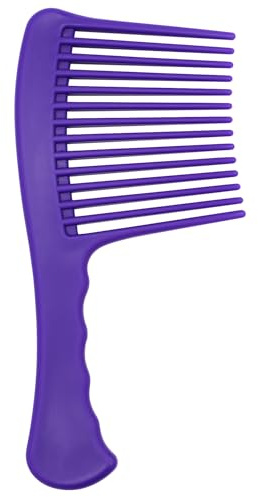 Peigne de coiffure Jumbo avec manche en râteau, peigne démêlant à dents larges, peigne de douche pour cheveux longs, bouclés, épais, humides et secs pour filles, femmes, salon de coiffure, violet